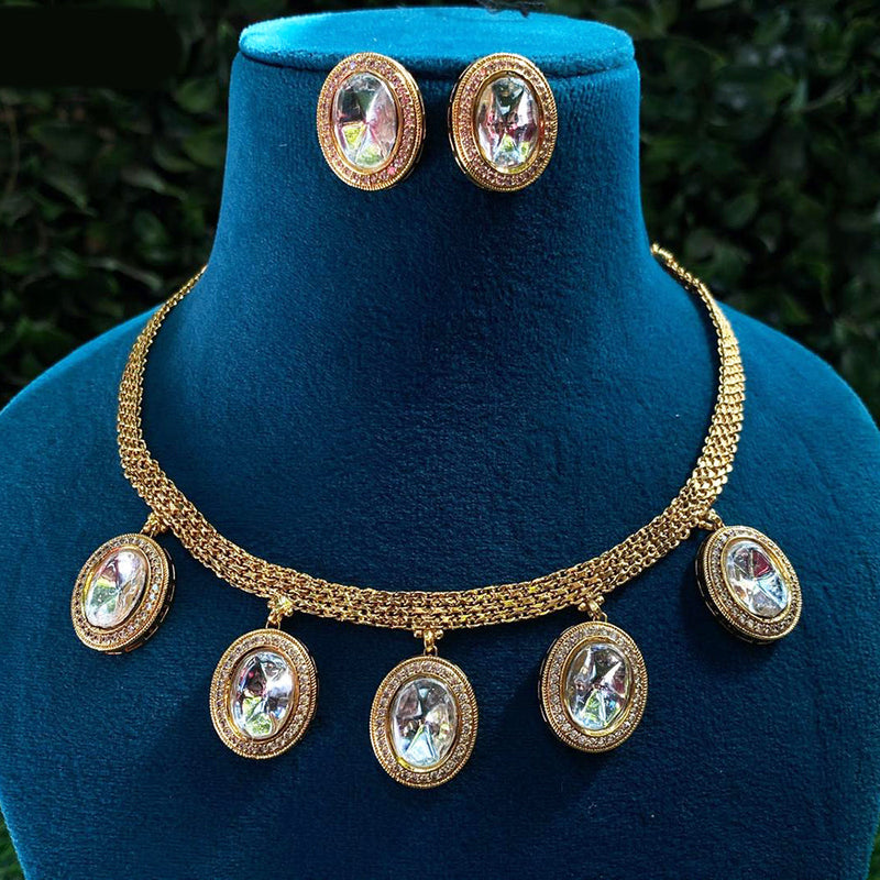 Royal Kundan Jewellery Gold Plated Crystal Stone Necklace Set