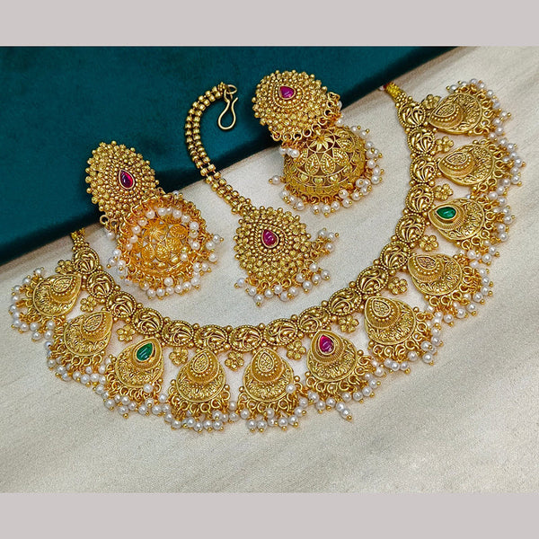 Royal Kundan Jewellery Gold Plated Pota Stone And Pearls Necklace Set