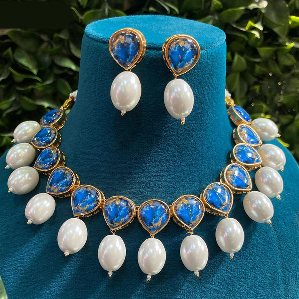 Royal Kundan Jewellery Gold Plated Druzy Stone And Pearls Necklace Set