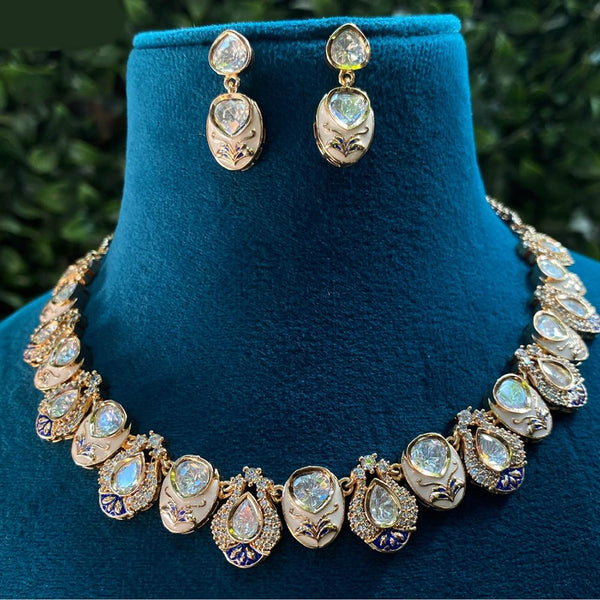 Royal Kundan Jewellery Gold Plated Polki Kundan Meenakari Necklace Set