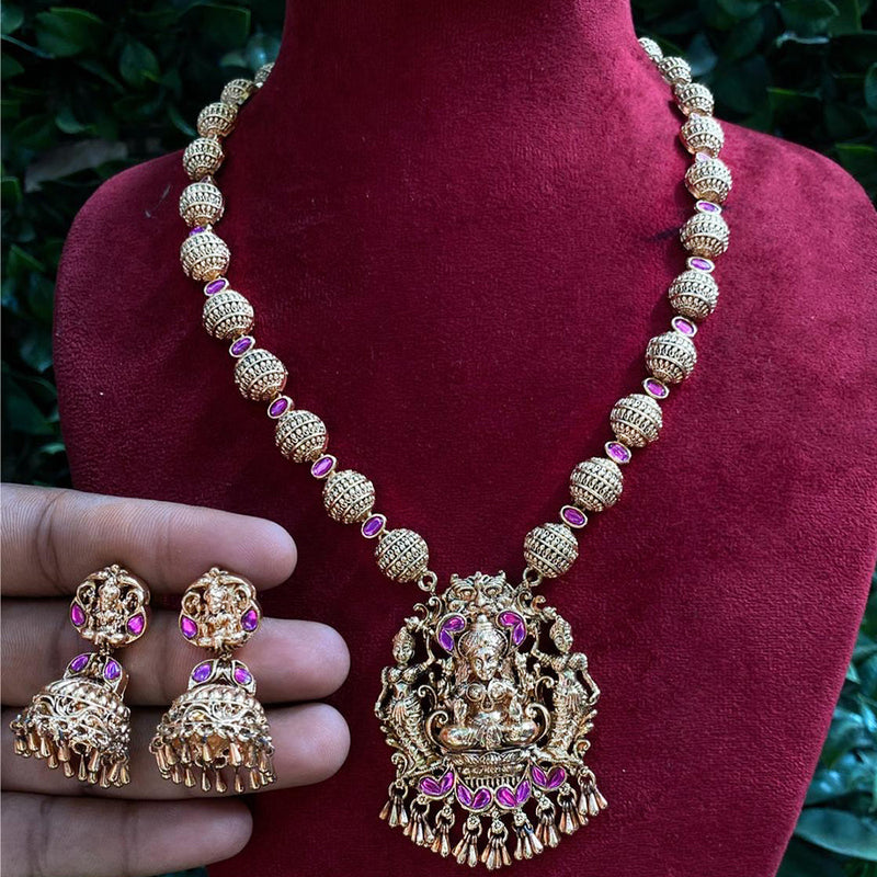 Royal Kundan Jewellery Gold Plated Pota Stone Temple Necklace Set