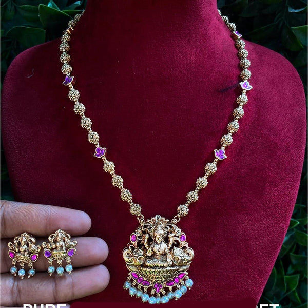 Royal Kundan Jewellery Gold Plated Pota Stone And Pearls Temple Necklace Set