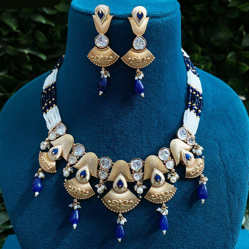 Royal Kundan Jewellery Gold Plated Polki Kundan And Beads Meenakari Necklace Set