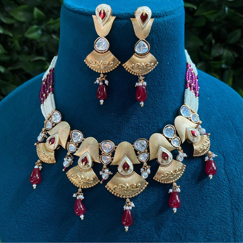 Royal Kundan Jewellery Gold Plated Polki Kundan And Beads Meenakari Necklace Set