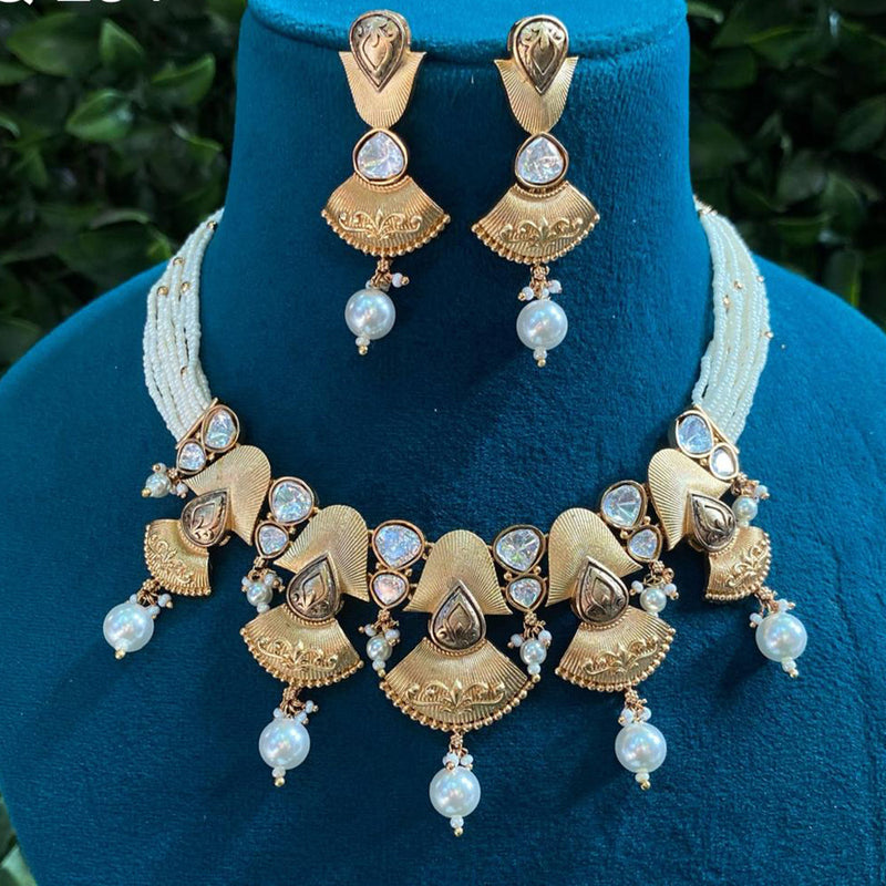 Royal Kundan Jewellery Gold Plated Polki Kundan And Beads Meenakari Necklace Set