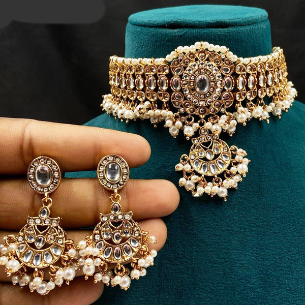 Royal Kundan Jewellery Gold Plated Kundan Stone And Pearls Choker Necklace Set