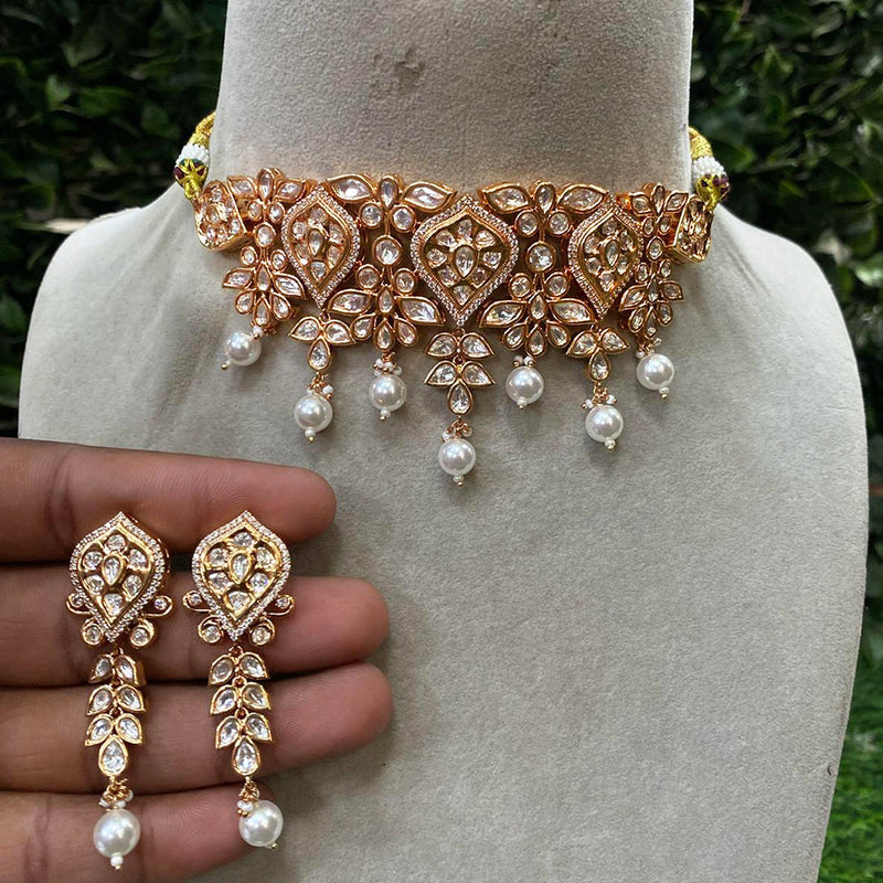 Royal Kundan Jewellery Gold Plated Polki Kundan And Beads Choker Necklace Set