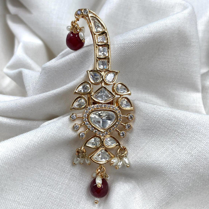 Royal Kundan Jewellery Gold Plated Polki Kundan Stone Brooch For Men