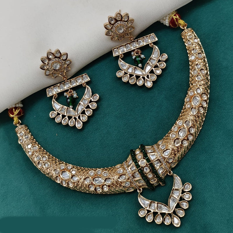 Royal Kundan Jewellery Gold Plated Polki Kundan Stone Necklace Set