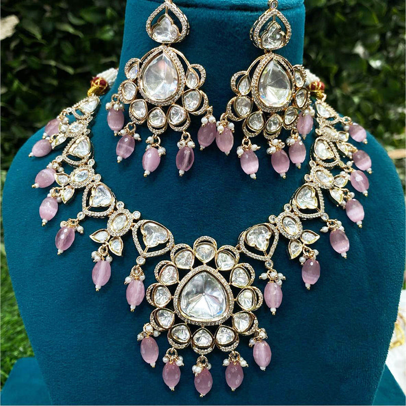 Royal Kundan Jewellery Gold Plated Polki Kundan Stone And Beads Necklace Set