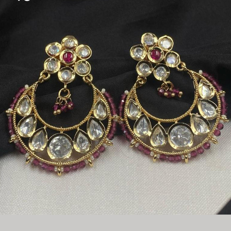 Royal Kundan Jewellery Gold Plated Crystal Stone Dangler Earrings