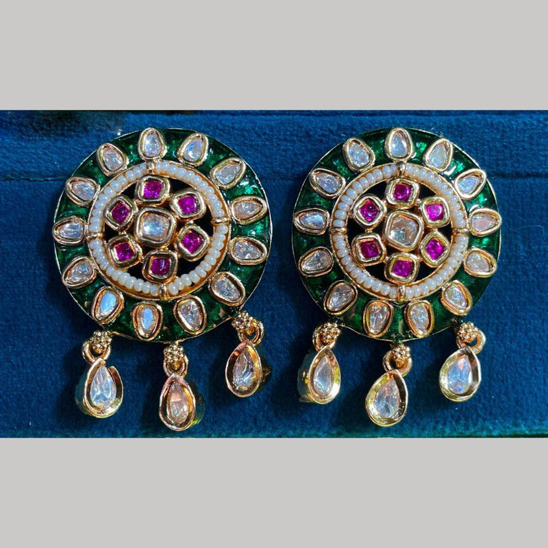 Royal Kundan Jewellery Gold Plated Crystal Stone Dangler Earrings