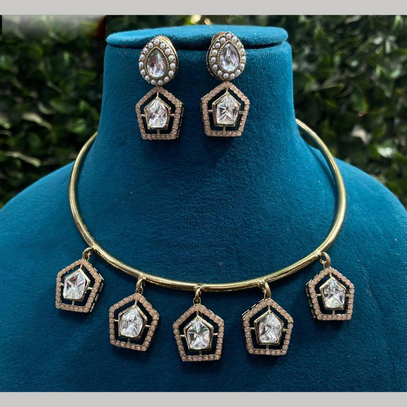 Royal Kundan Jewellery Gold Plated Crystal Stone Necklace Set