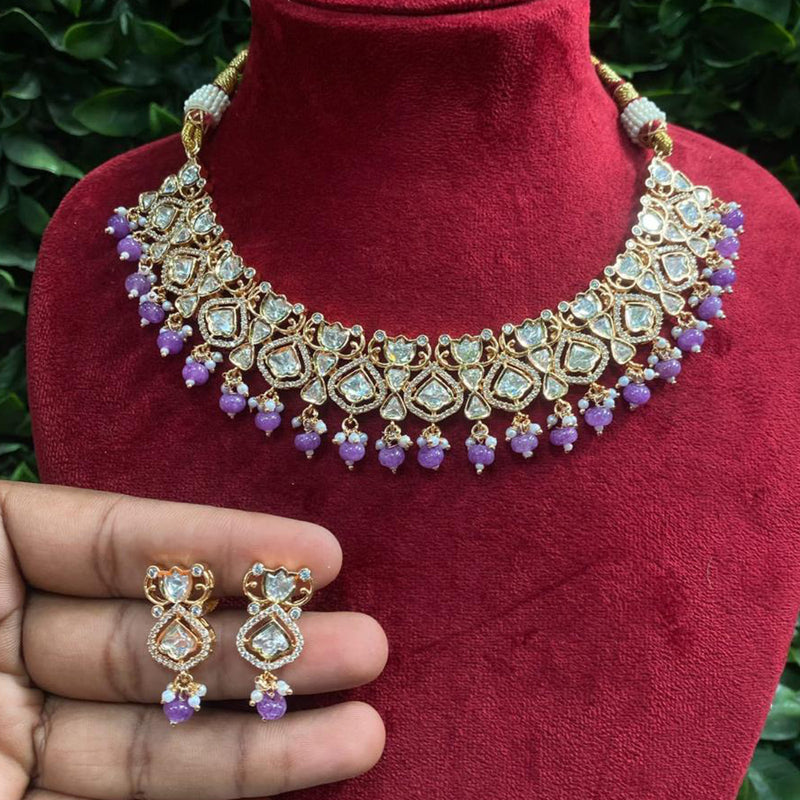 Royal Kundan Jewellery Gold Plated Ad Stone Necklace Set