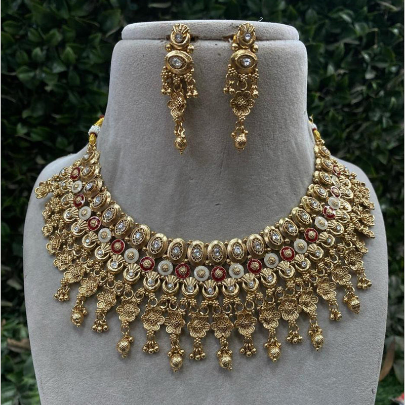 Royal Kundan Jewellery Gold Plated Crystal  Stone Necklace Set