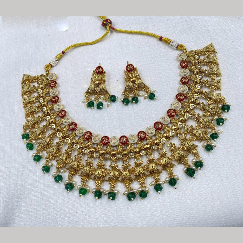 Royal Kundan Jewellery Gold Plated Crystal  Stone & Meenakari  Necklace Set