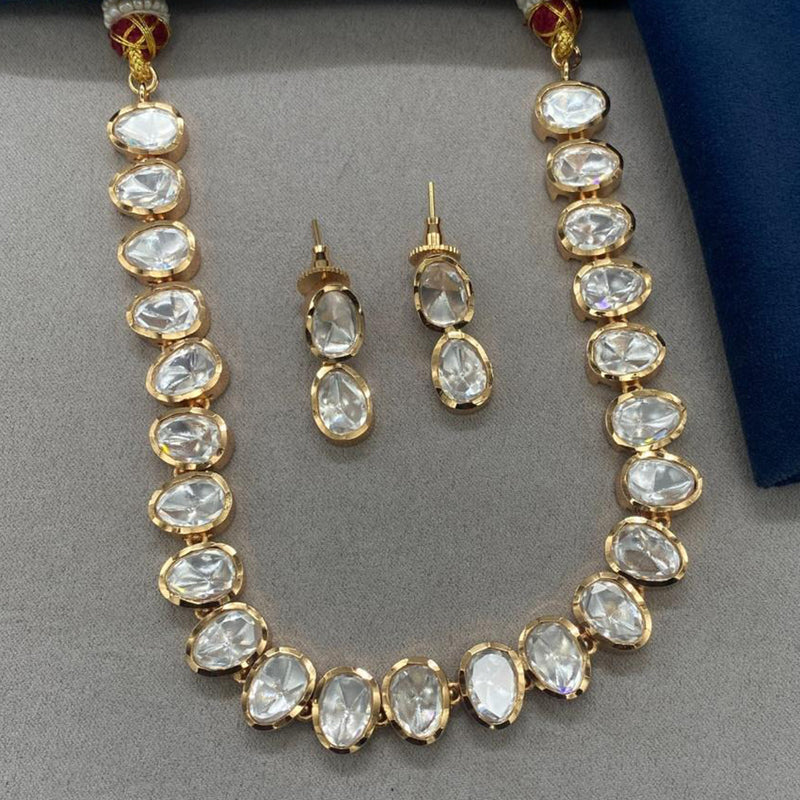 Royal Kundan Jewellery Gold Plated Crystal  Stone Necklace Set