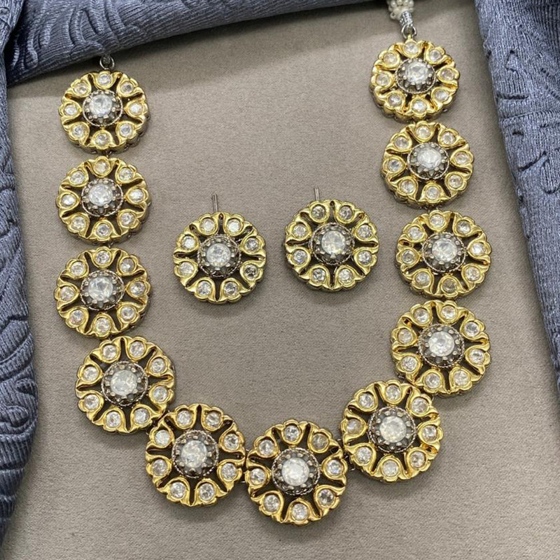 Royal Kundan Jewellery Gold Plated Crystal Stone Necklace Set