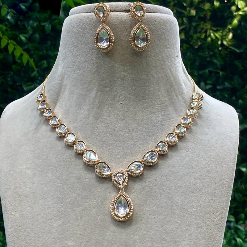 Royal Kundan Jewellery Gold Plated Crystal Stone Necklace Set