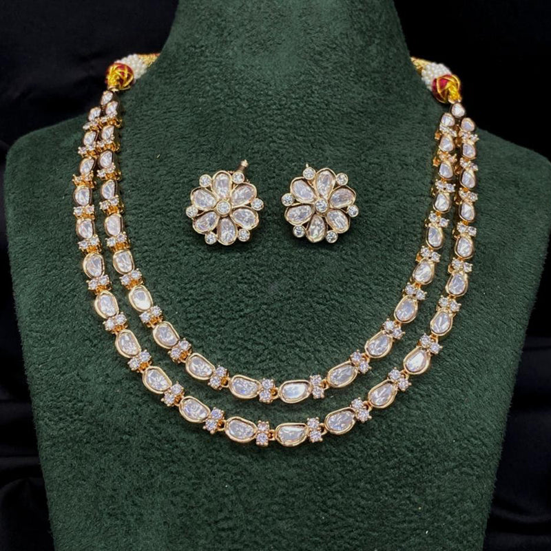 Royal Kundan Jewellery Rose Plated Crystal Stone Necklace Set