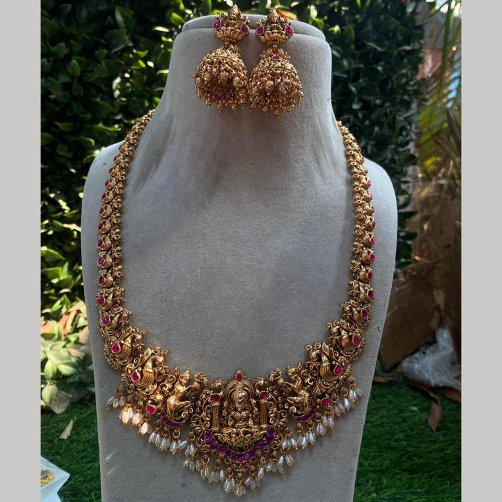 Royal Kundan Jewellery Gold Plated Pota Stone Temple Necklace Set