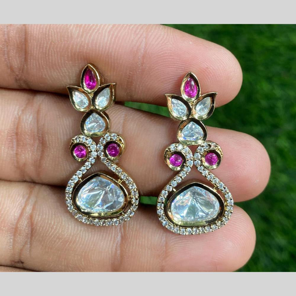 Royal Kundan Jewellery Gold Plated Polki Kundan Dangler Earrings