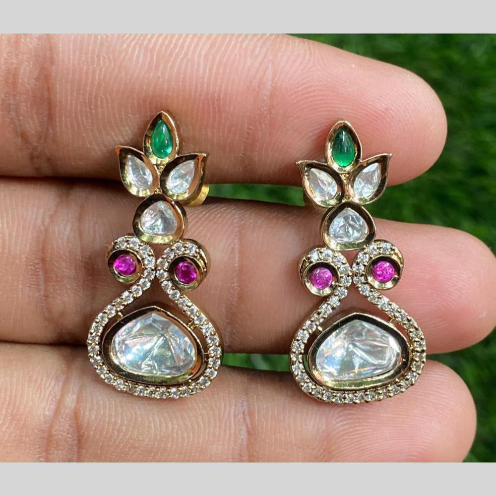 Royal Kundan Jewellery Gold Plated Polki Kundan Dangler Earrings