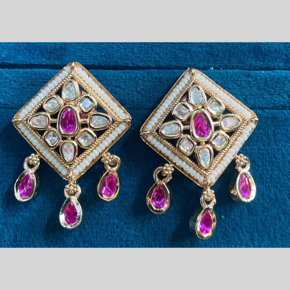 Royal Kundan Jewellery Gold Plated Polki Kundan Dangler Earrings
