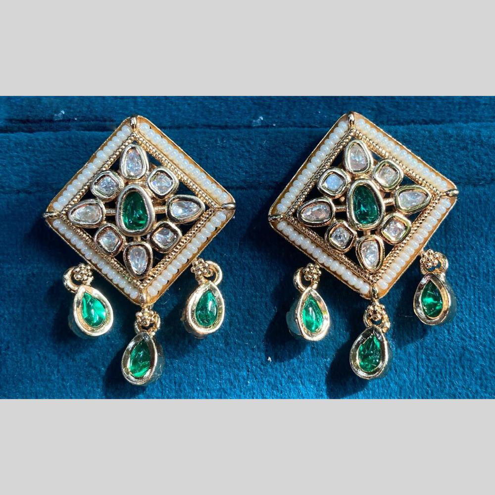 Royal Kundan Jewellery Gold Plated Polki Kundan Dangler Earrings