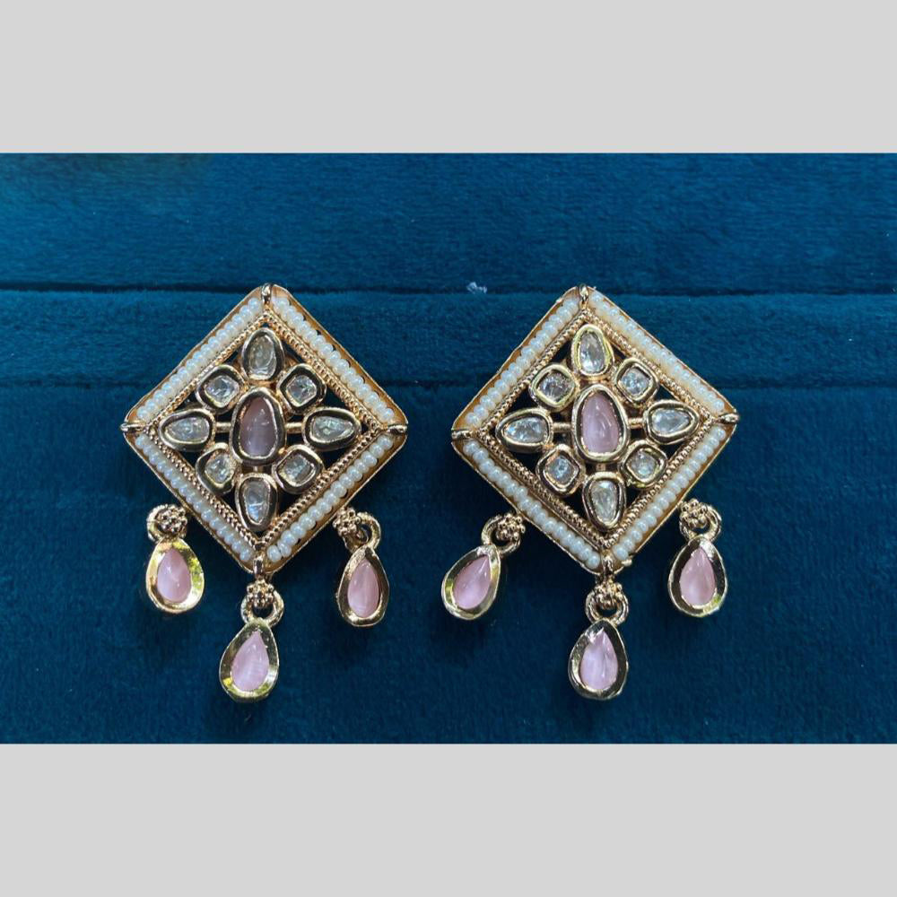 Royal Kundan Jewellery Gold Plated Polki Kundan Dangler Earrings