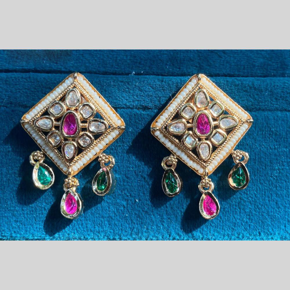 Royal Kundan Jewellery Gold Plated Polki Kundan Dangler Earrings