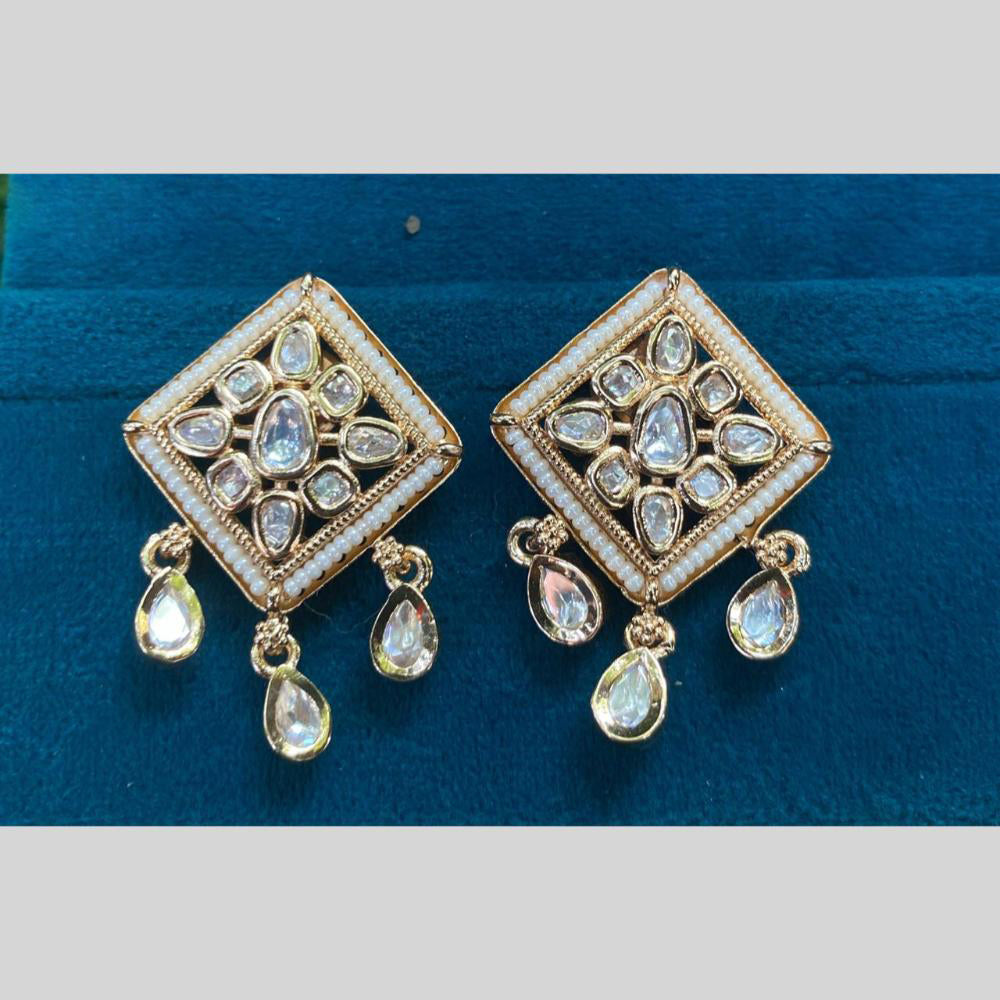 Royal Kundan Jewellery Gold Plated Polki Kundan Dangler Earrings