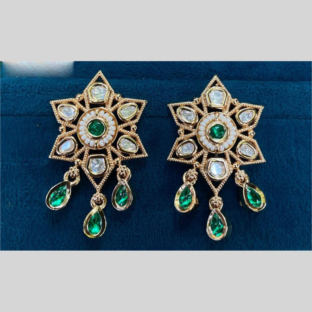 Royal Kundan Jewellery Gold Plated Polki Kundan Dangler Earrings