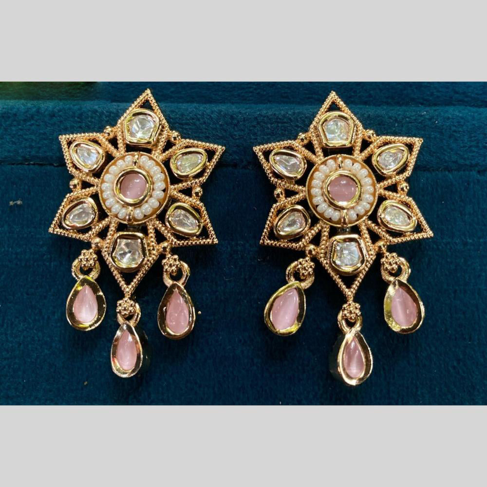 Royal Kundan Jewellery Gold Plated Polki Kundan Dangler Earrings