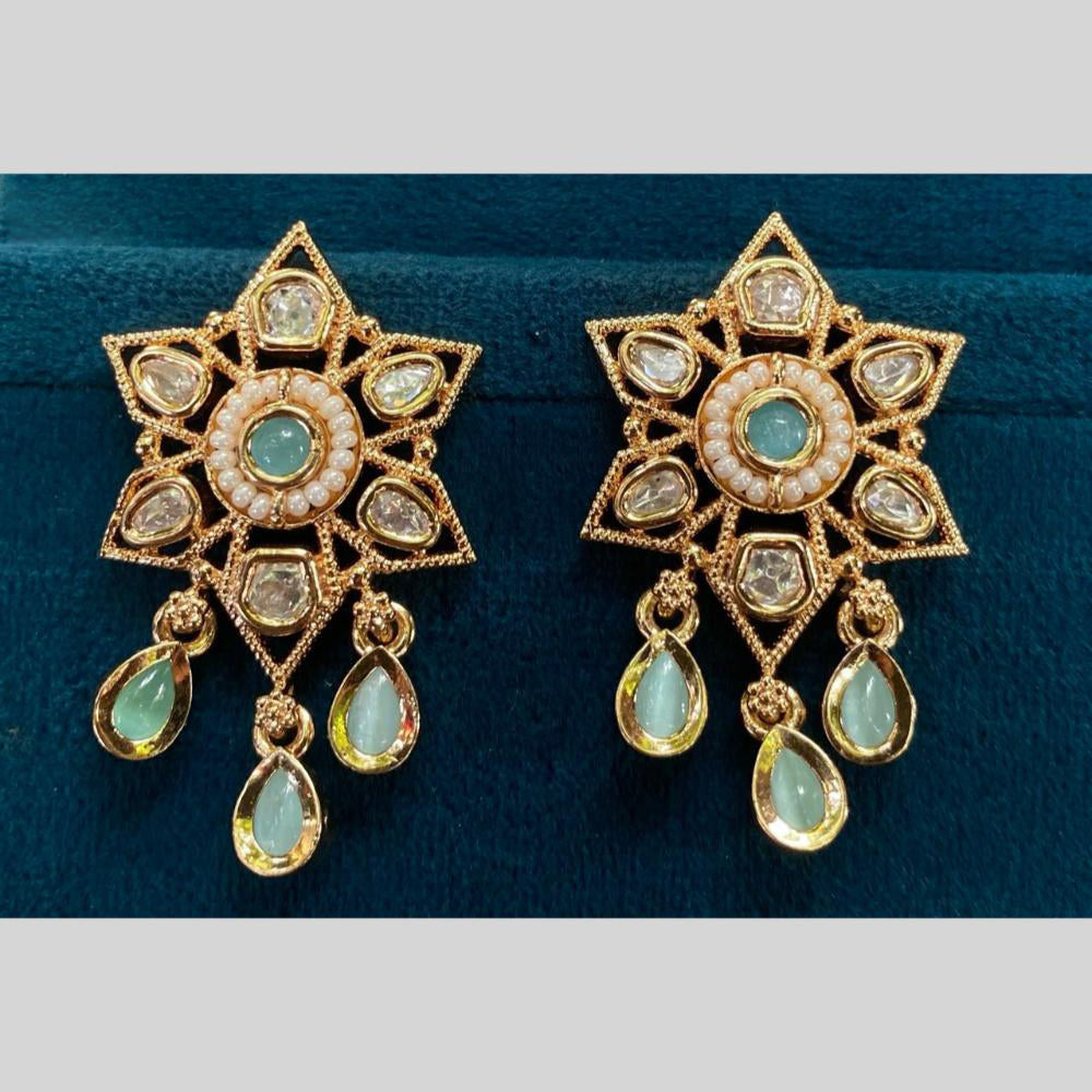 Royal Kundan Jewellery Gold Plated Polki Kundan Dangler Earrings