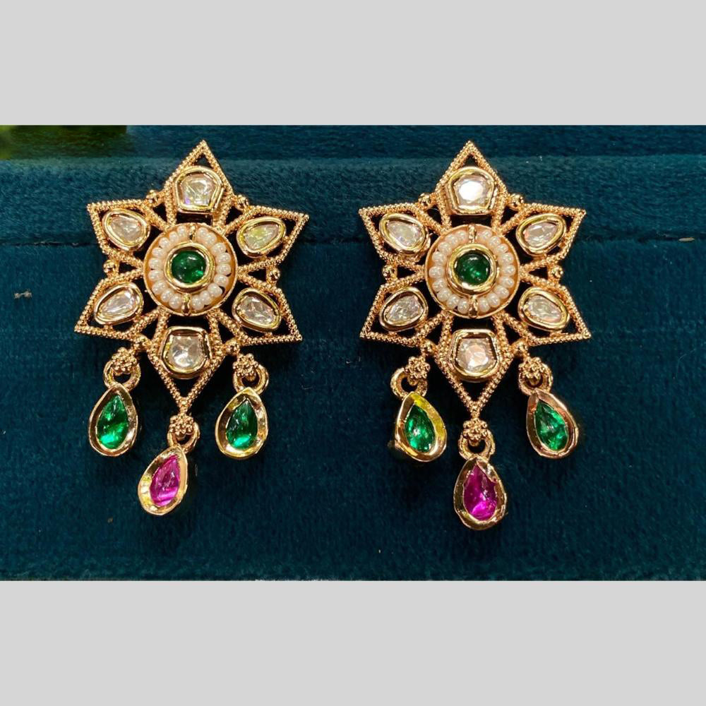 Royal Kundan Jewellery Gold Plated Polki Kundan Dangler Earrings
