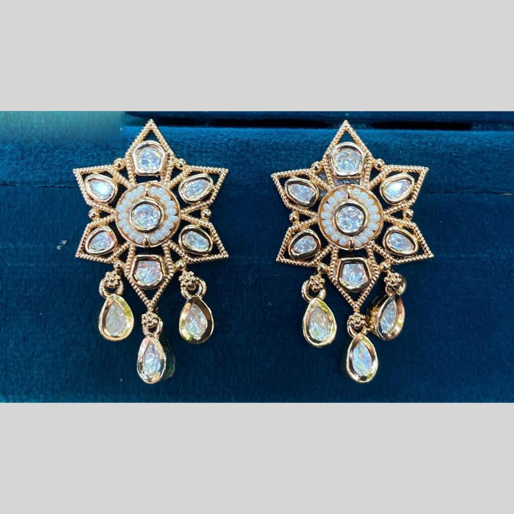 Royal Kundan Jewellery Gold Plated Polki Kundan Dangler Earrings