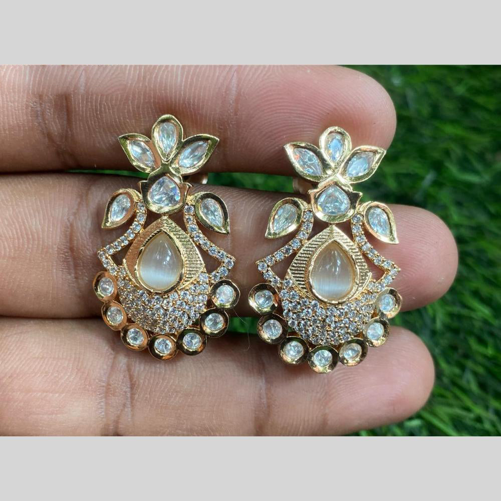 Royal Kundan Jewellery Gold Plated Polki Kundan Dangler Earrings
