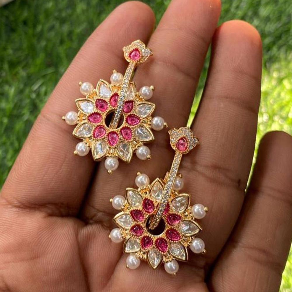 Royal Kundan Jewellery Gold Plated Polki Kundan And Pearls Dangler Earrings