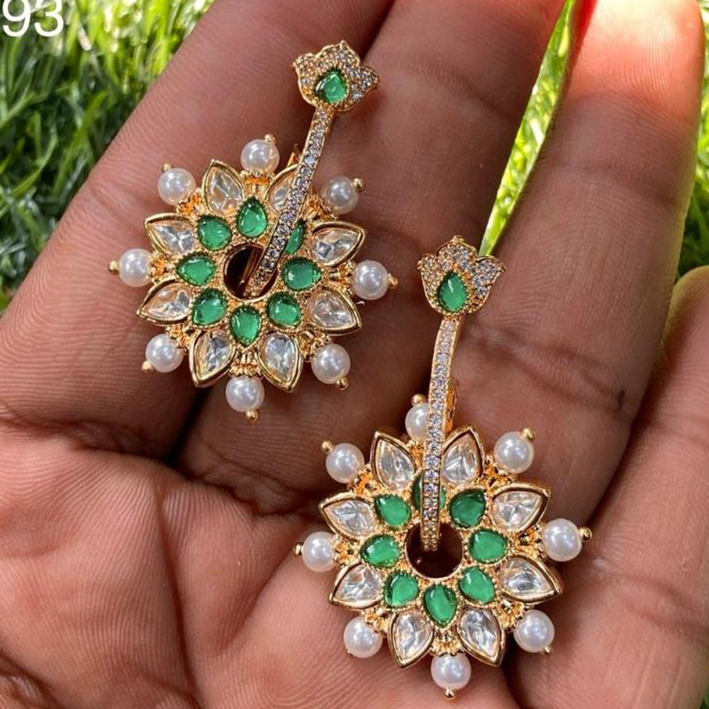 Royal Kundan Jewellery Gold Plated Polki Kundan And Pearls Dangler Earrings