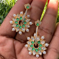 Royal Kundan Jewellery Gold Plated Polki Kundan And Pearls Dangler Earrings
