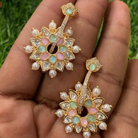 Royal Kundan Jewellery Gold Plated Polki Kundan And Pearls Dangler Earrings