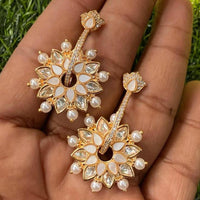Royal Kundan Jewellery Gold Plated Polki Kundan And Pearls Dangler Earrings