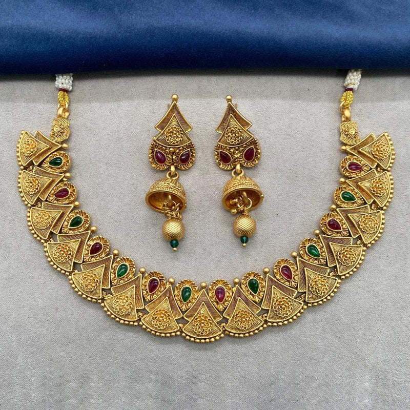 Royal Kundan Jewellery Gold Plated Pota Stone Necklace Set