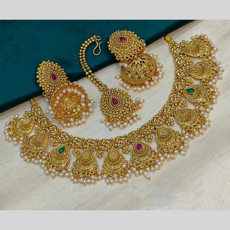 Royal Kundan Jewellery Gold Plated Pota Stone And Pearls Necklace Set