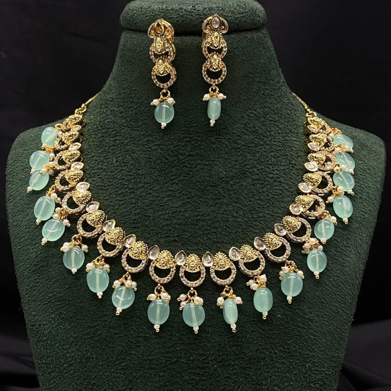 Royal Kundan Jewellery Gold Plated Polki Kundan And Beads Necklace Set