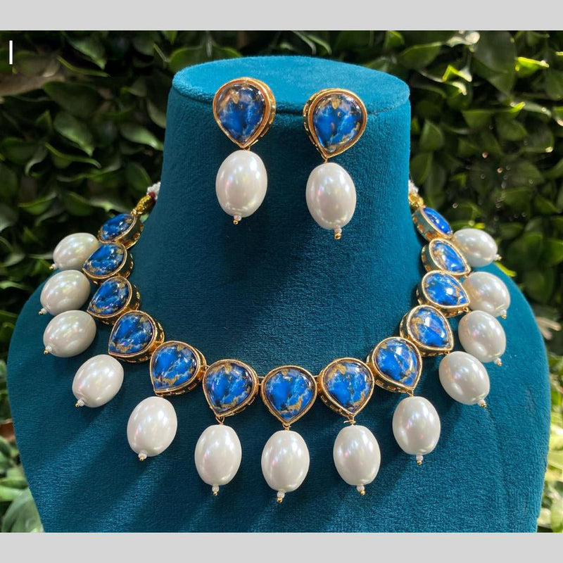 Royal Kundan Jewellery Gold Plated Druzy Stone And Pearls Necklace Set