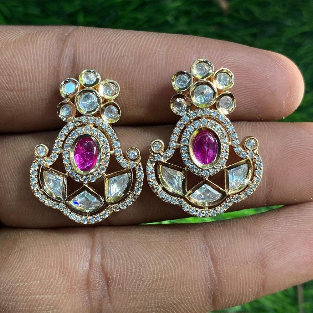 Royal Kundan Jewellery Gold Plated Polki Kundan Dangler Earrings