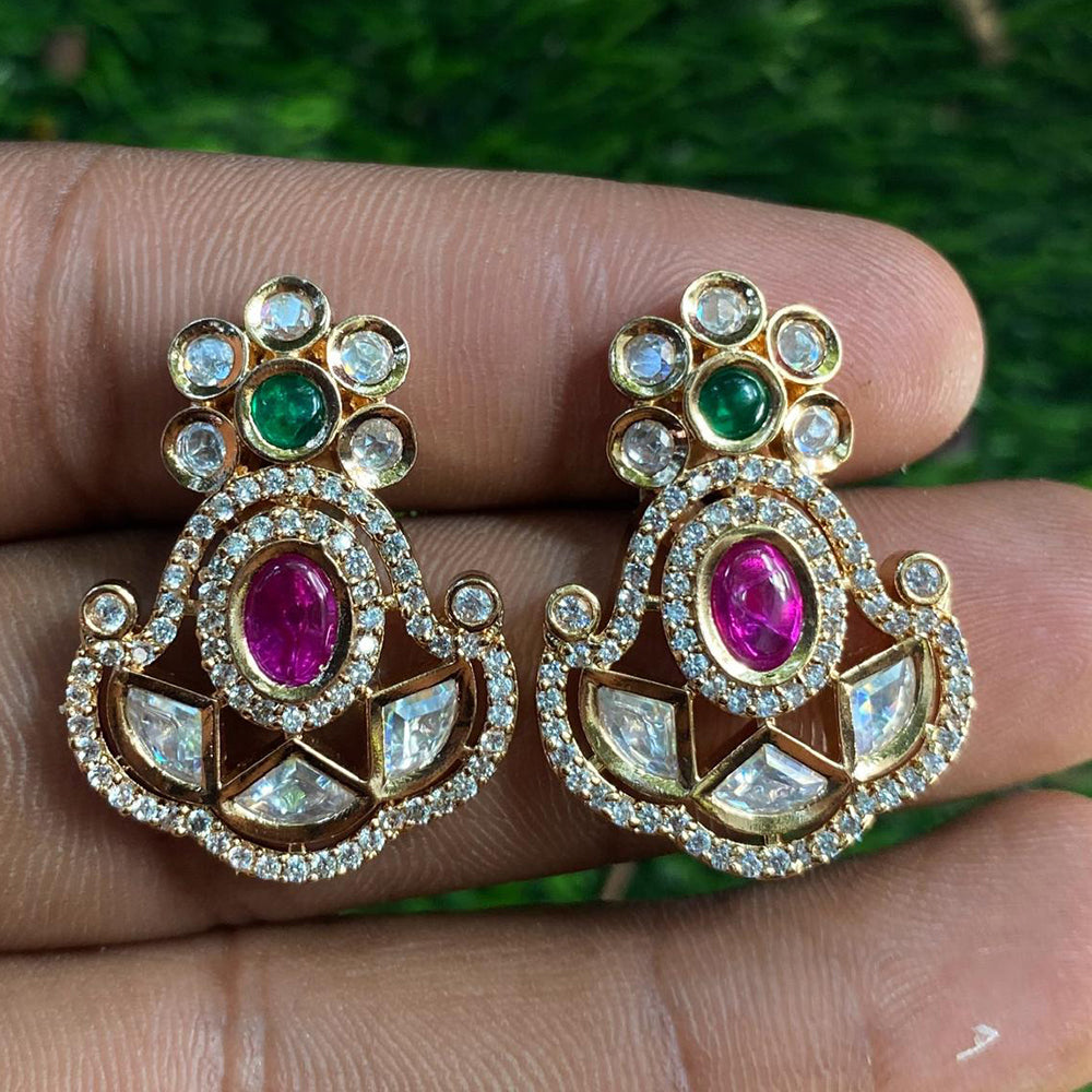 Royal Kundan Jewellery Gold Plated Polki Kundan Dangler Earrings