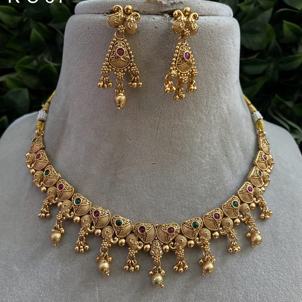 Royal Kundan Jewellery Gold Plated Pota Stone Necklace Set